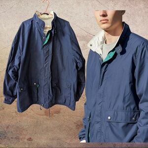 Vintage 80s/90s London Fog Colour Block Rain Jacket Windbreaker Blue Green XL